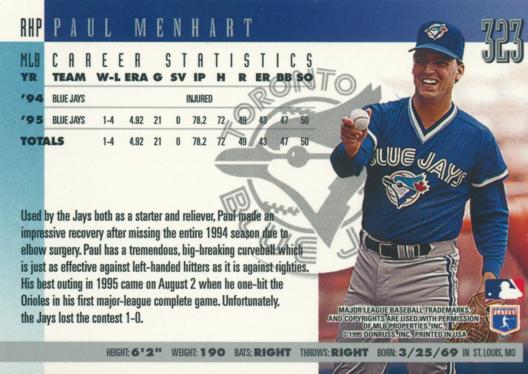 Paul Menhart's 1996 Donruss card.